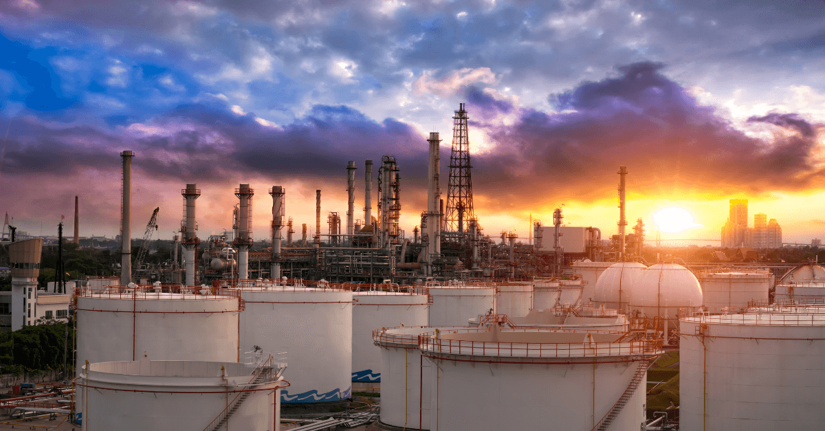 overview of the refinery in sunset