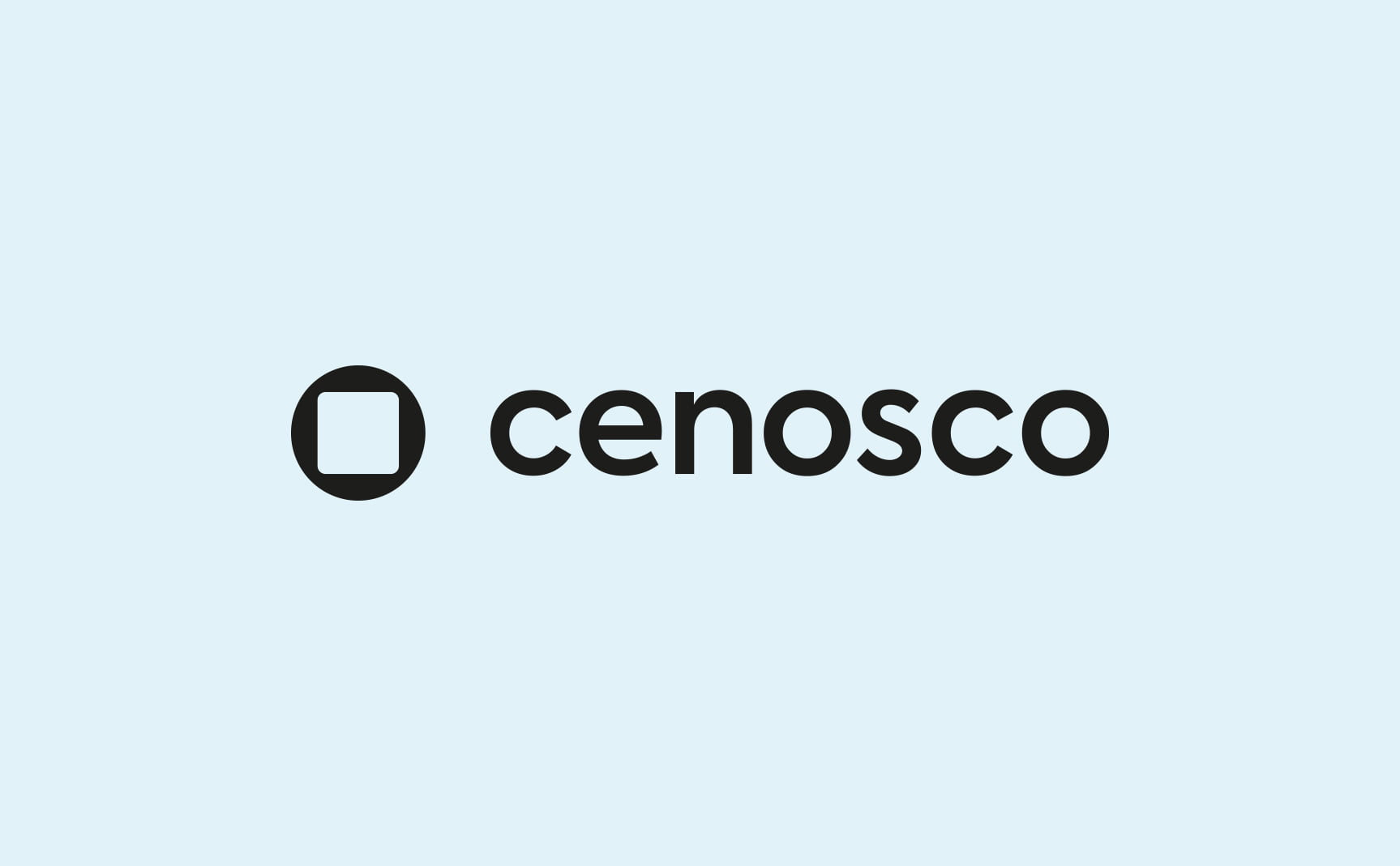 new black cenosco logo on a light blue background