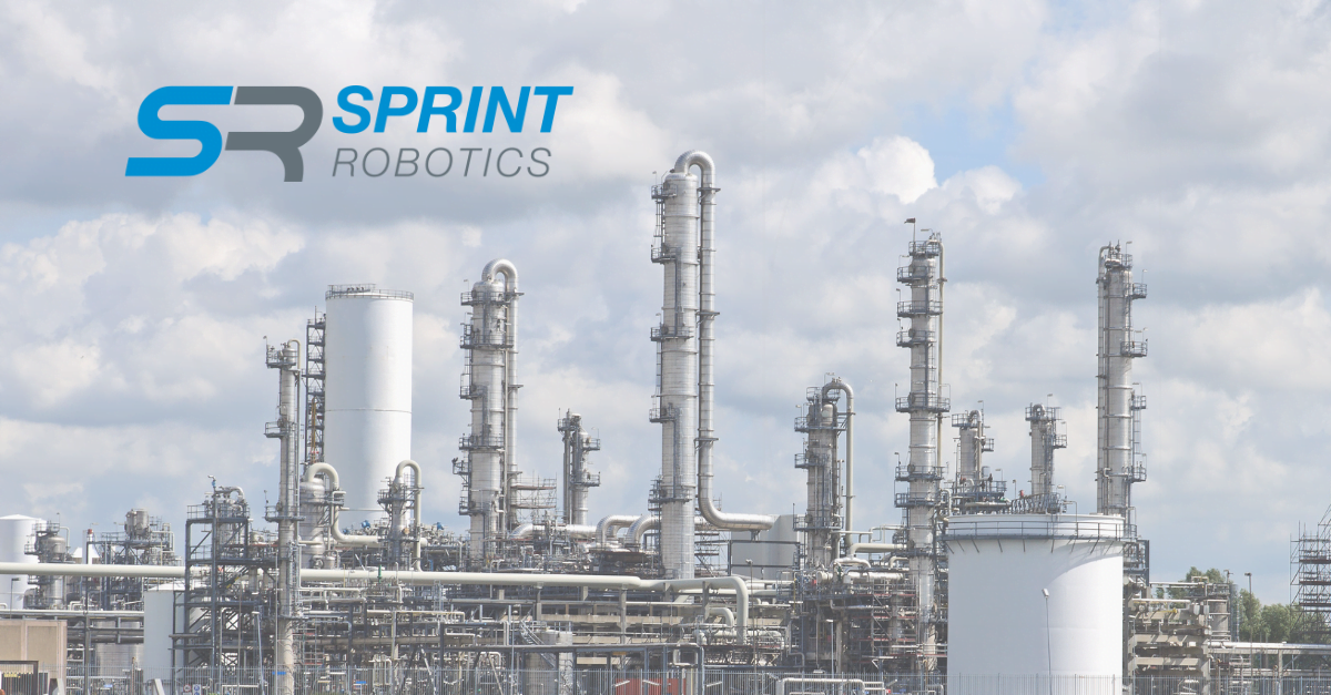 sprint robotics text over an oil and gas refinery