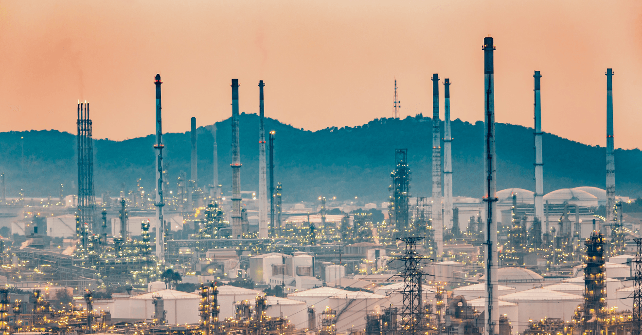 oil and gas industry at dusk