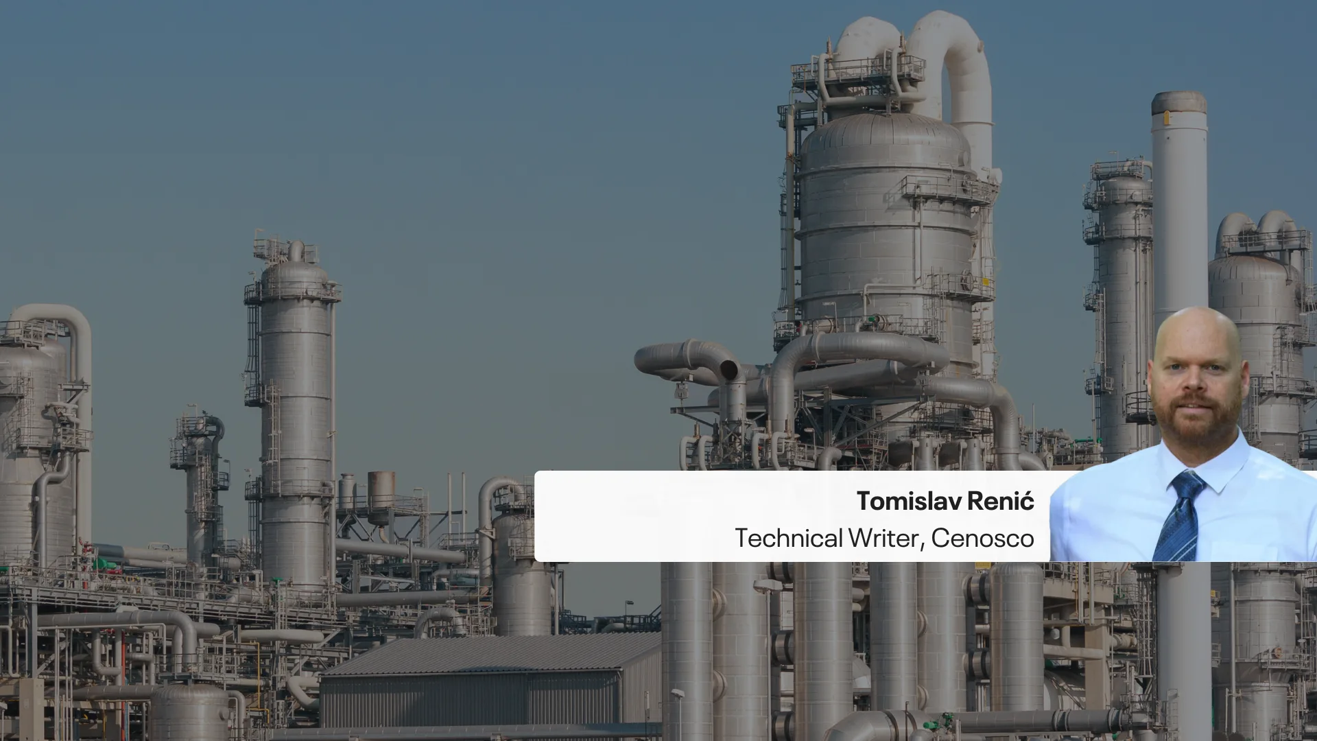 tomislav renic in front of oil and gas refinery