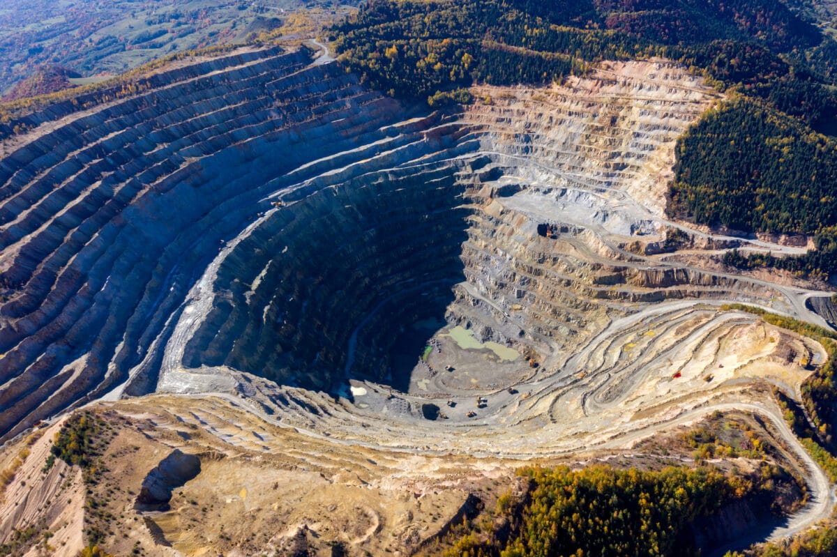 aerial drone view of copper mine