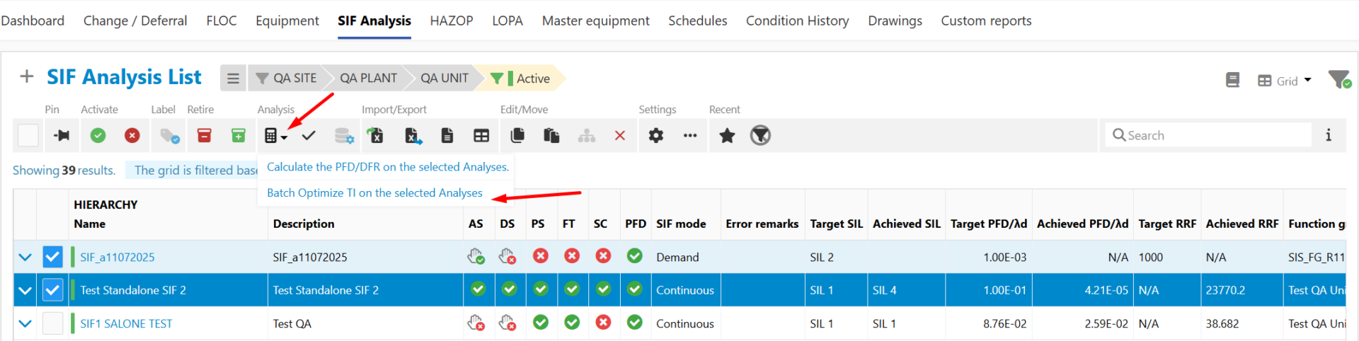 trigger batch ti optimization for multiple sif analyses