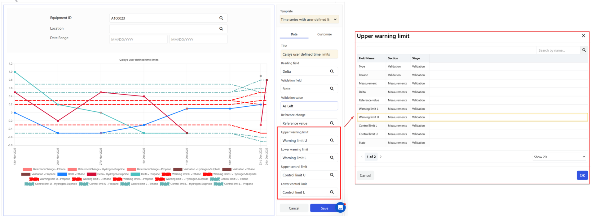 chart limits setting in dynamic form fields