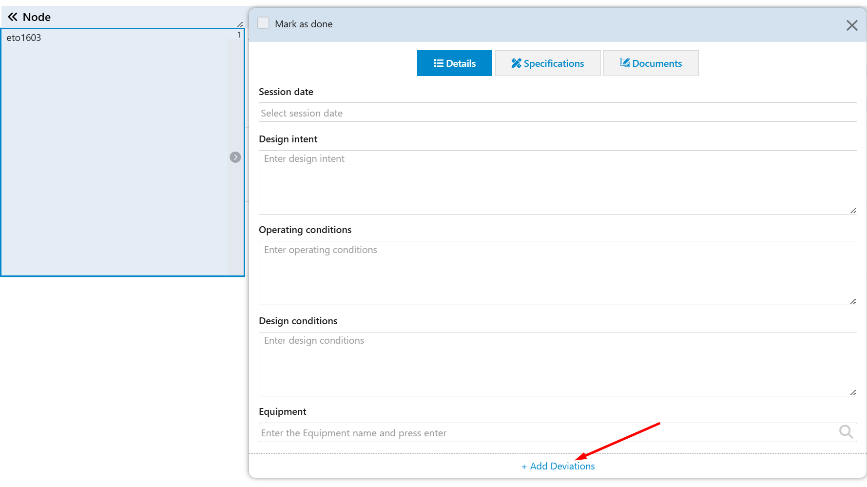 adding deviations in hazop via node cards