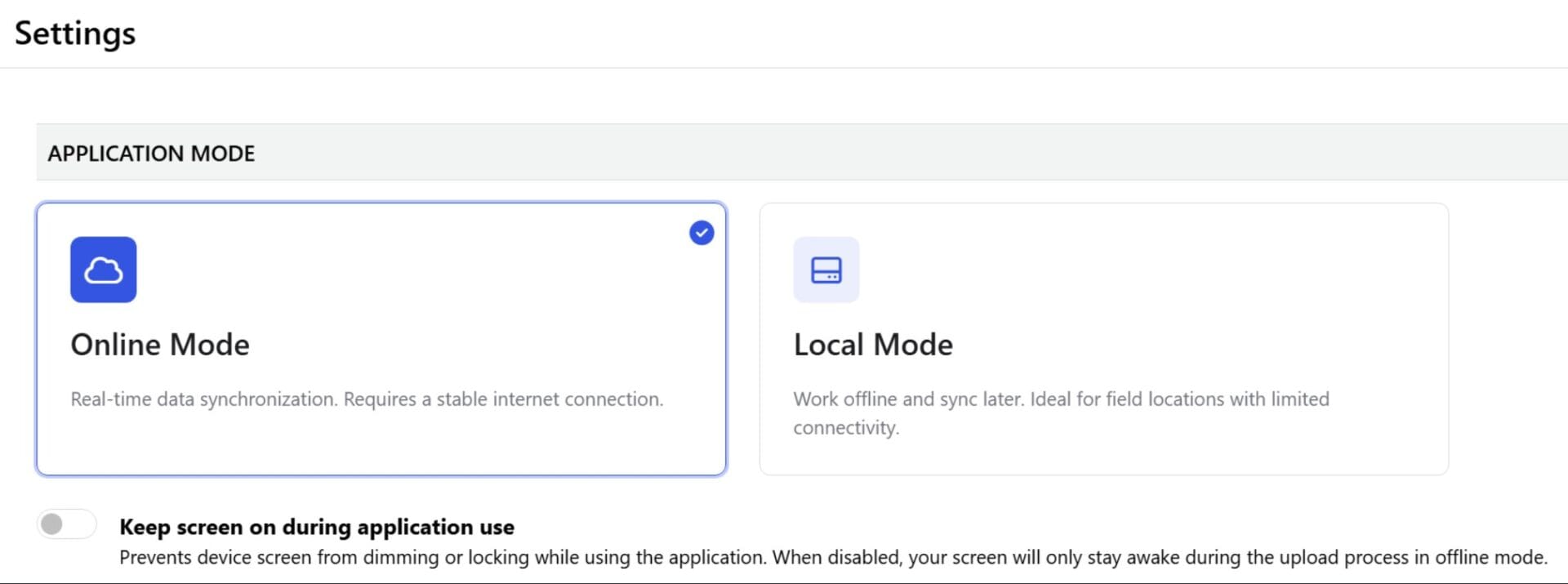 easy switching between online and local modes in ims4field